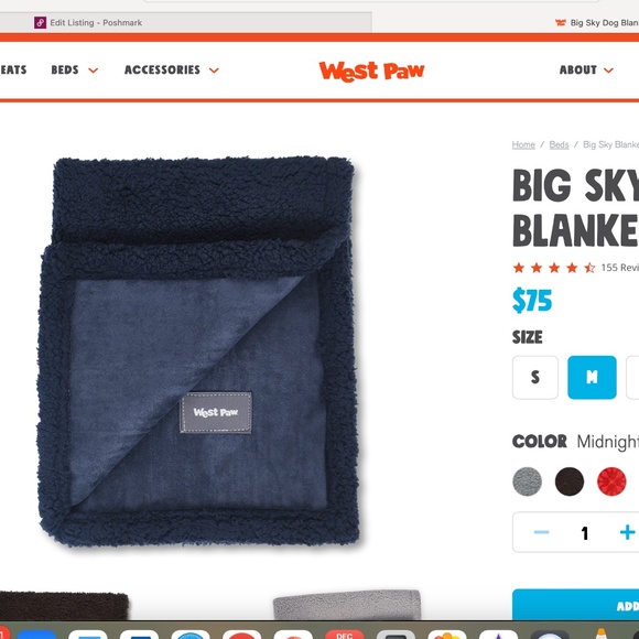 NWT West Paw Big Sky Blanket in Navy, Medium - Picture 7 of 7